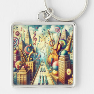 Fantasy Cute Abstract Music City Key Ring