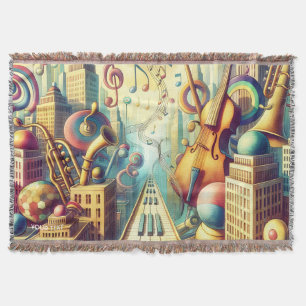 Fantasy Cute Abstract Music City Throw Blanket