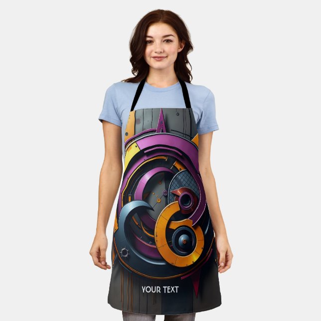 Fantasy Cute  Abstract Orange Purple Apron (Worn)
