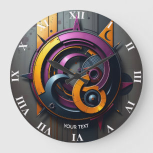Fantasy Cute Abstract Orange Purple Large Clock