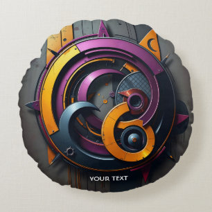 Fantasy Cute Abstract Orange Purple Round Cushion