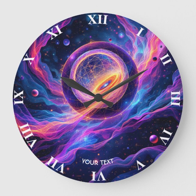 Fantasy Cute Abstract Space Stars Large Clock (Front)