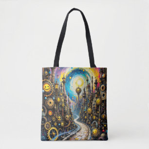 Fantasy Cute Abstract Steampunk City Tote Bag