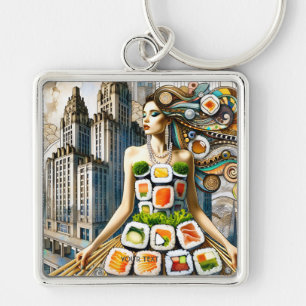 Fantasy Cute Abstract Sushi Dress Key Ring