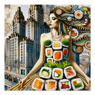 Fantasy Cute Abstract Sushi Dress Poster