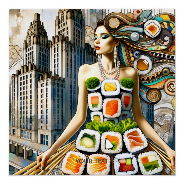 Fantasy Cute Abstract Sushi Dress Poster (Front)