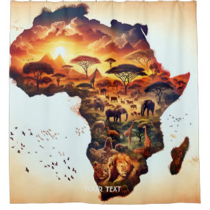 Fantasy Cute Africa Animals Map Shower Curtain