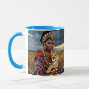 Fantasy Cute African Woman Lion Mug