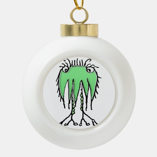 Fantasy cute alien drawing ceramic ball christmas ornament (Front)