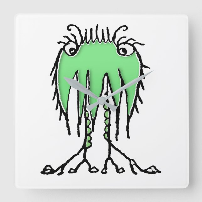 Fantasy cute alien drawing square wall clock (Front)