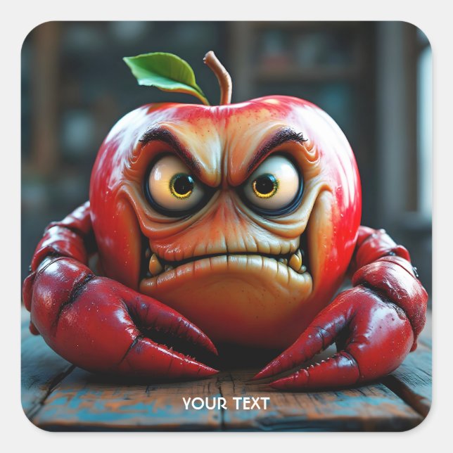 Fantasy Cute Angry Apple Crab Square Sticker (Front)