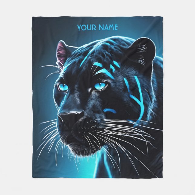 Fantasy Cute Angry Blue Panther Fleece Blanket (Front)