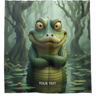 Fantasy Cute Angry Crocodile Trees Shower Curtain