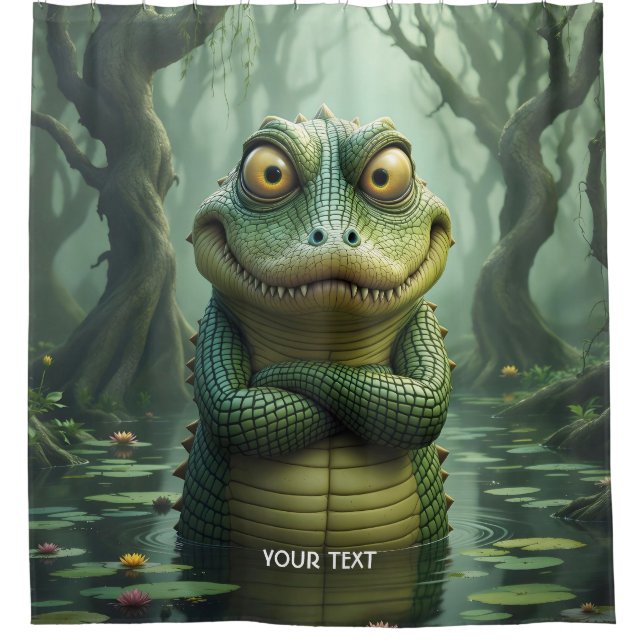 Fantasy Cute  Angry Crocodile Trees Shower Curtain (Front)