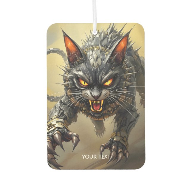 Fantasy Cute Angry Cyborg Cat Car Air Freshener (Front)
