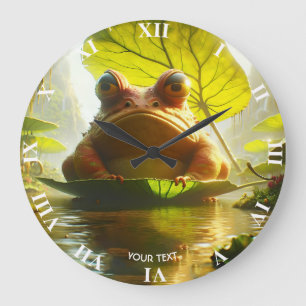 Fantasy Cute Angry Frog Leaf Large Clock