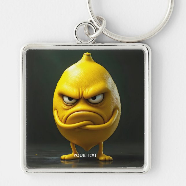 Fantasy Cute Angry Looking Lemon Key Ring (Front)