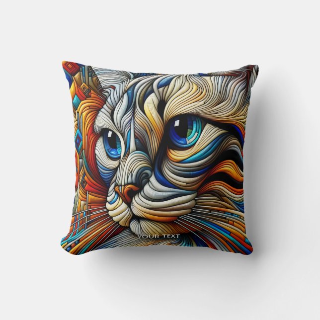 Fantasy Cute Art Deco Cat Cushion (Front)