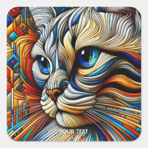 Fantasy Cute Art Deco Cat Square Sticker