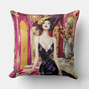 Fantasy Cute Art Deco Lady Cushion