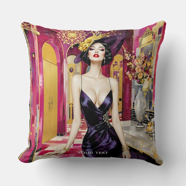 Fantasy Cute Art Deco Lady Cushion (Front)