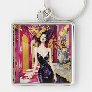 Fantasy Cute Art Deco Lady Key Ring