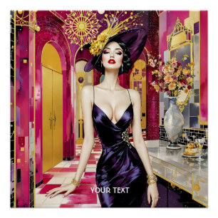 Fantasy Cute Art Deco Lady Poster