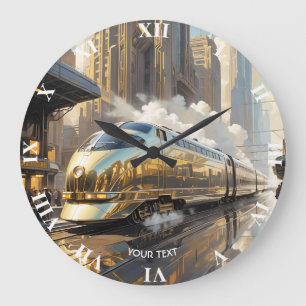 Fantasy Cute Art Deco Train Large Clock