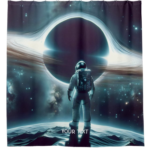 Fantasy Cute Astronaut Black Hole Shower Curtain (Front)
