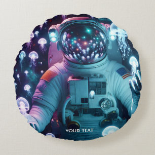 Fantasy Cute Astronaut Jellyfish Space Round Cushion