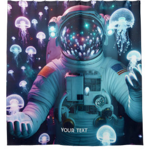 Fantasy Cute Astronaut Jellyfish Space Shower Curtain