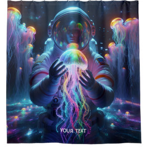 Fantasy Cute Astronaut Jellyfish Space Shower Curtain