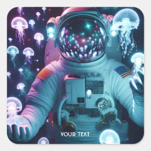 Fantasy Cute Astronaut Jellyfish Space Square Sticker