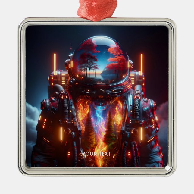 Fantasy Cute Astronaut Landscape Fire Metal Tree Decoration (Front)