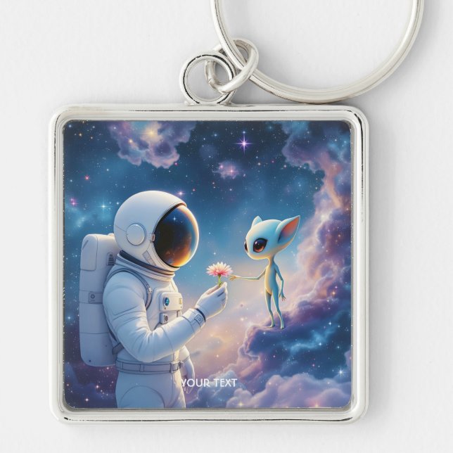 Fantasy Cute Astronaut Space Flower Key Ring (Front)