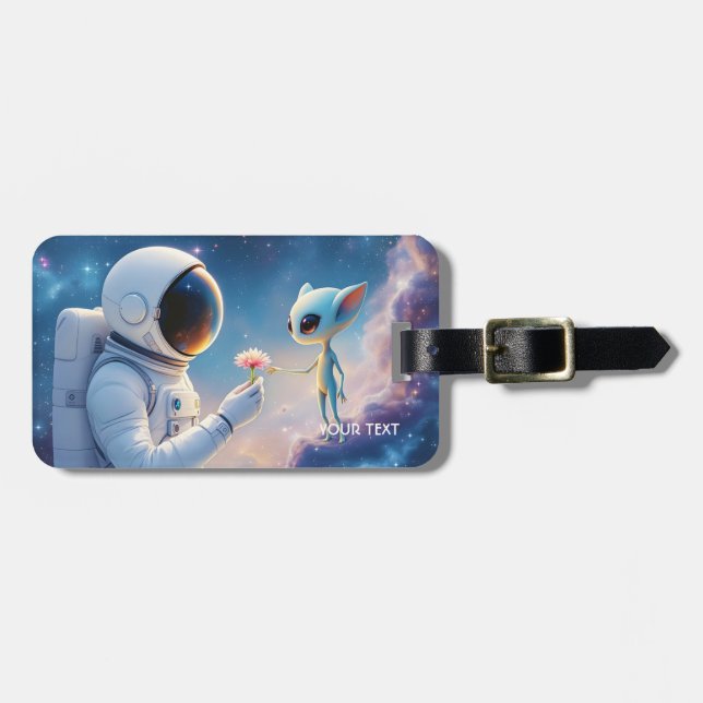 Fantasy Cute Astronaut Space Flower Luggage Tag (Front Horizontal)
