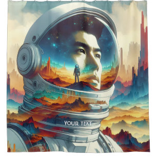Fantasy Cute Astronaut Space Planet. Shower Curtain