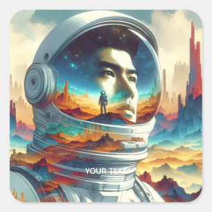 Fantasy Cute Astronaut Space Planet. Square Sticker