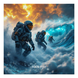 Fantasy Cute Astronauts Storm Sea Poster