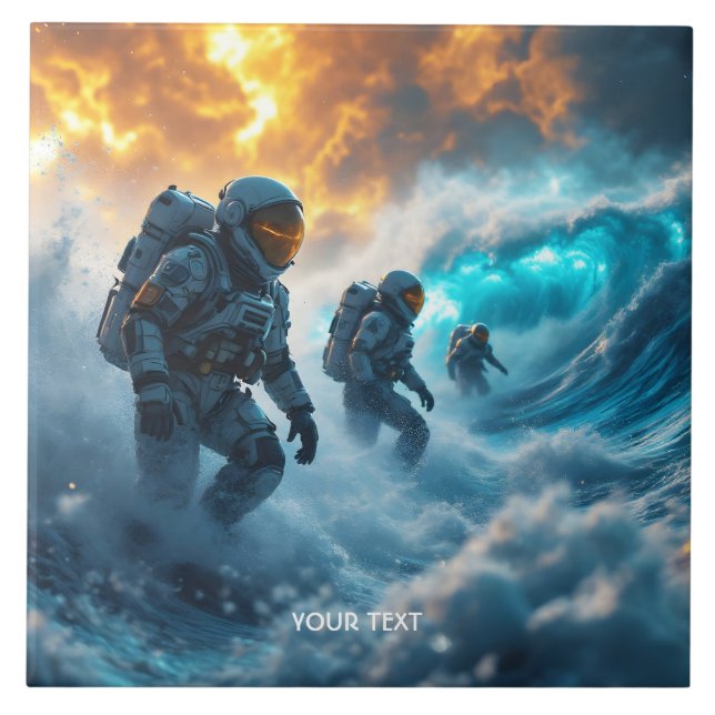 Fantasy Cute Astronauts Storm Sea Tile (Front)