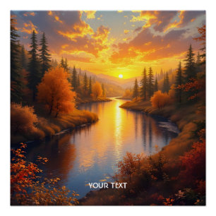 Fantasy Cute Autumn Sunset Landscape Poster