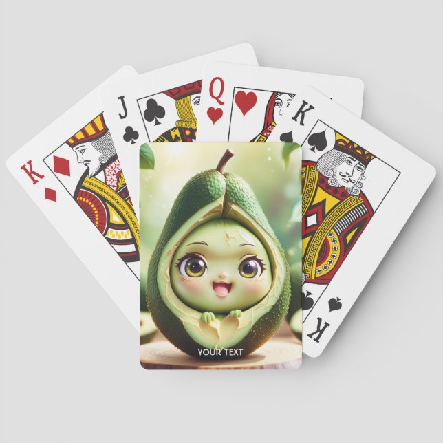 Fantasy Cute Avocado Smile Eyes Playing Cards (Back)