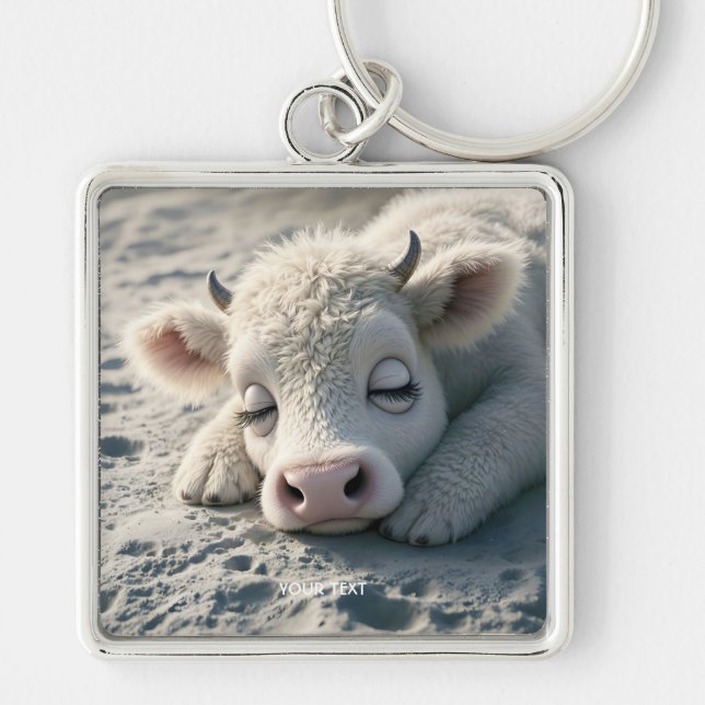 Fantasy Cute  Baby Cow Sleeping Key Ring (Front)