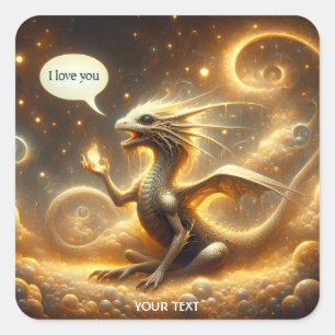 Fantasy Cute Baby Dragon Love Square Sticker