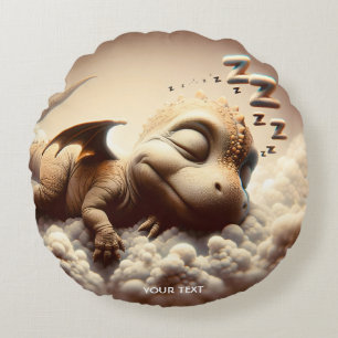 Fantasy Cute Baby Dragon Sleeping Round Cushion