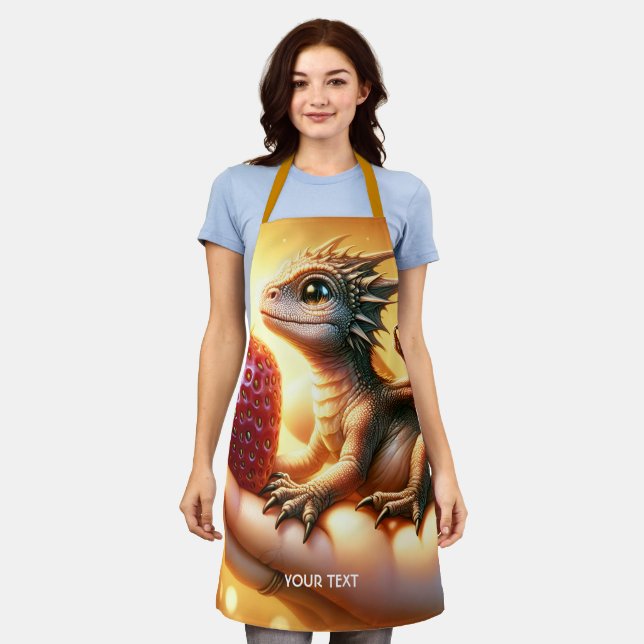 Fantasy Cute  Baby Dragon Strawberry Apron (Worn)
