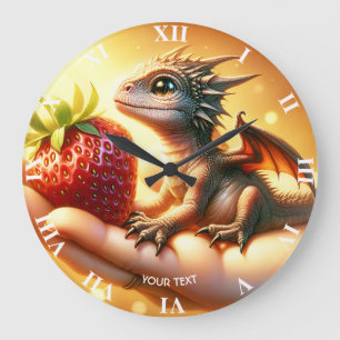 Fantasy Cute Baby Dragon Strawberry Large Clock