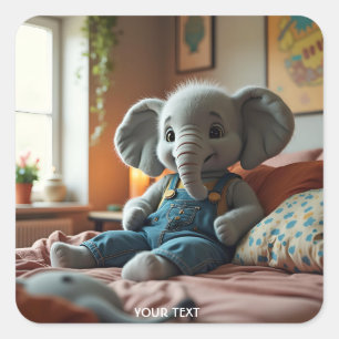 Fantasy Cute Baby Elephant Jeans Square Sticker