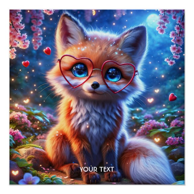 Fantasy Cute Baby Fox Glasses Poster (Front)