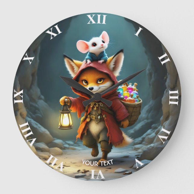 Fantasy Cute Baby Fox Mouse Large Clock (Front)